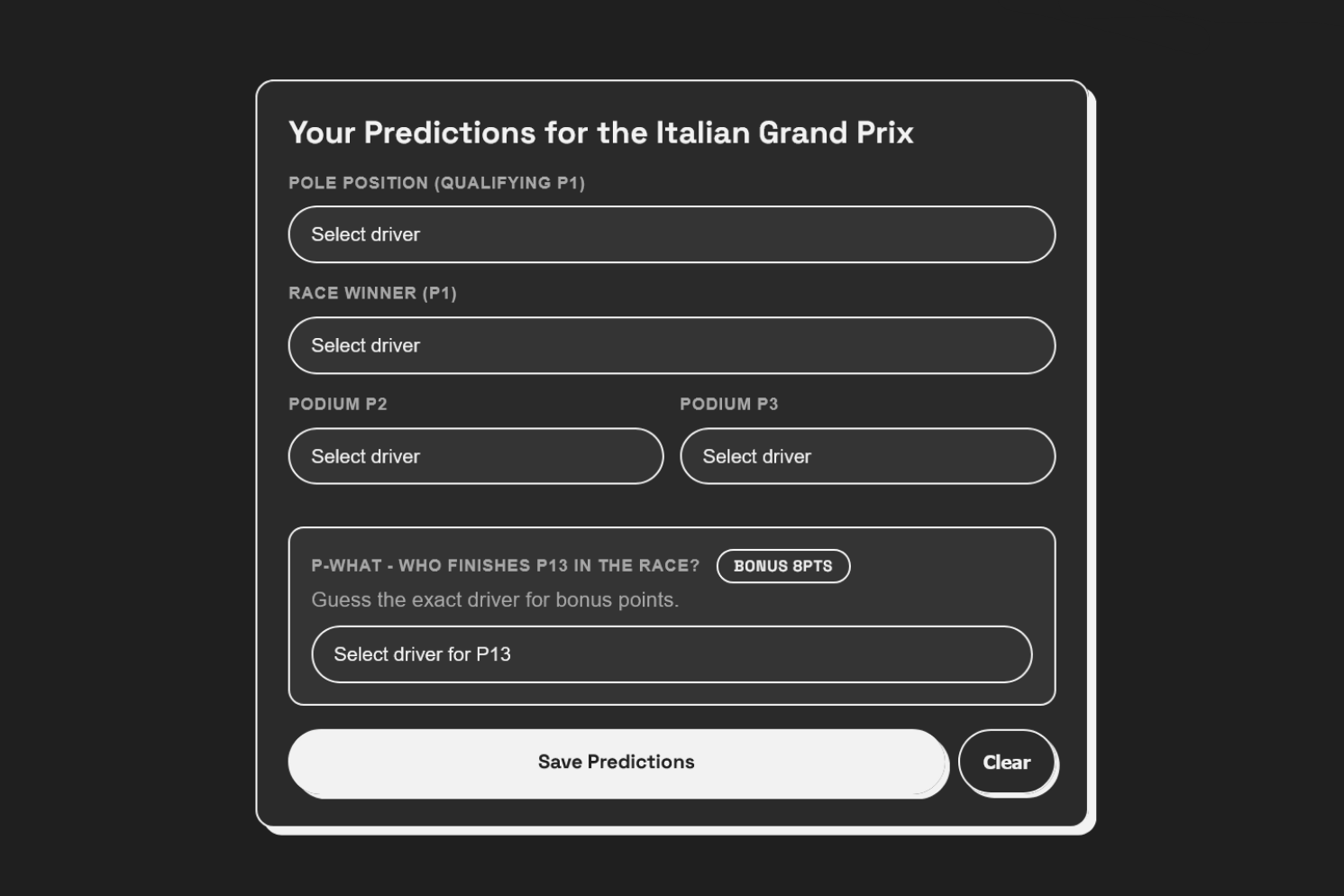 F1 Predictor dark