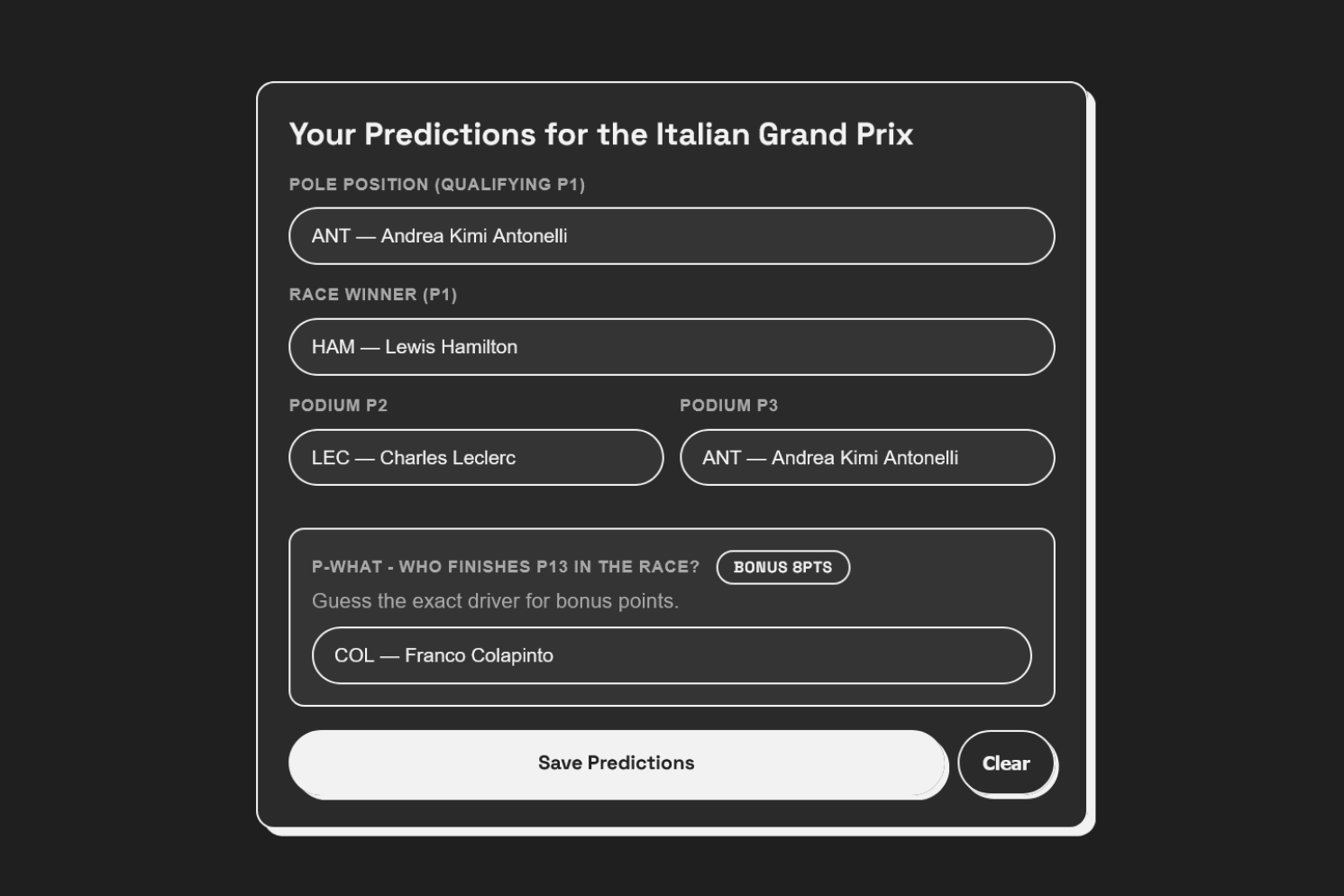 F1 Predictor dark