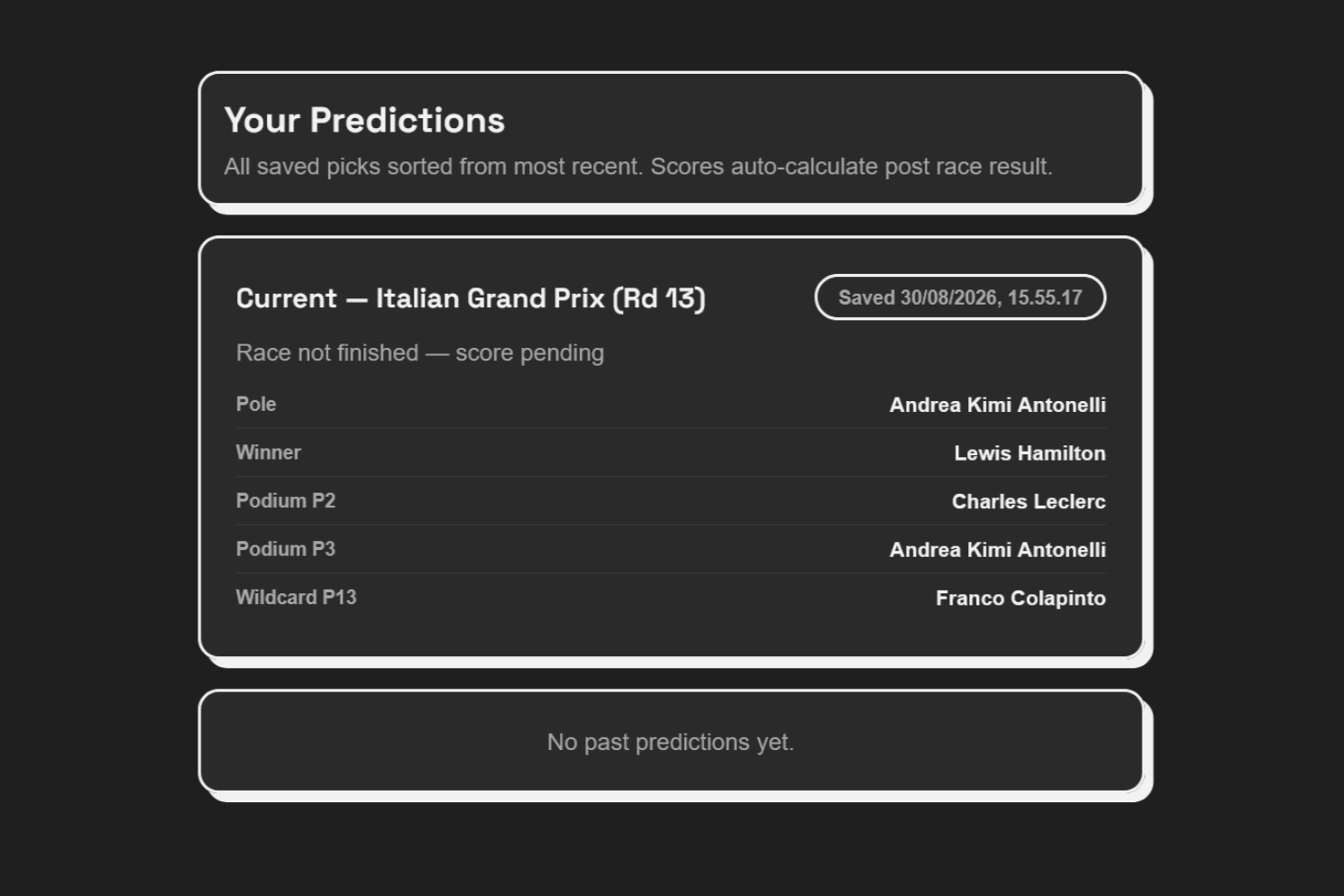Predictions tab dark